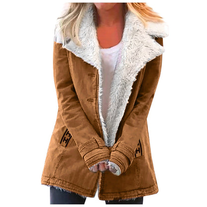 Women's Winter Jacket with Lapel Collar & Long Sleeves - Stylish and Cozy Outerwear for Cold Weather