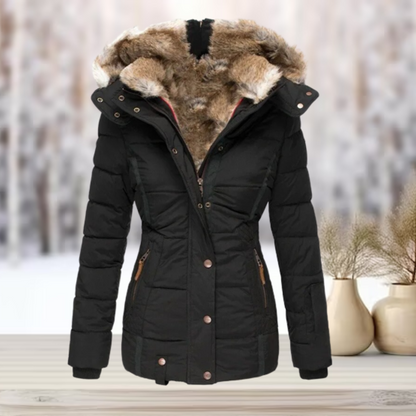 Women's Fur-Lined Puffer Jacket - Warm Winter Coat with Stylish Hooded Outerwear for Cold Weather