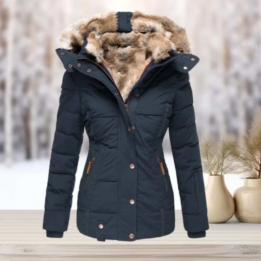 Women's Fur-Lined Puffer Jacket - Warm Winter Coat with Stylish Hooded Outerwear for Cold Weather