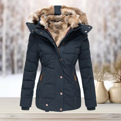 Women's Fur-Lined Puffer Jacket - Warm Winter Coat with Stylish Hooded Outerwear for Cold Weather