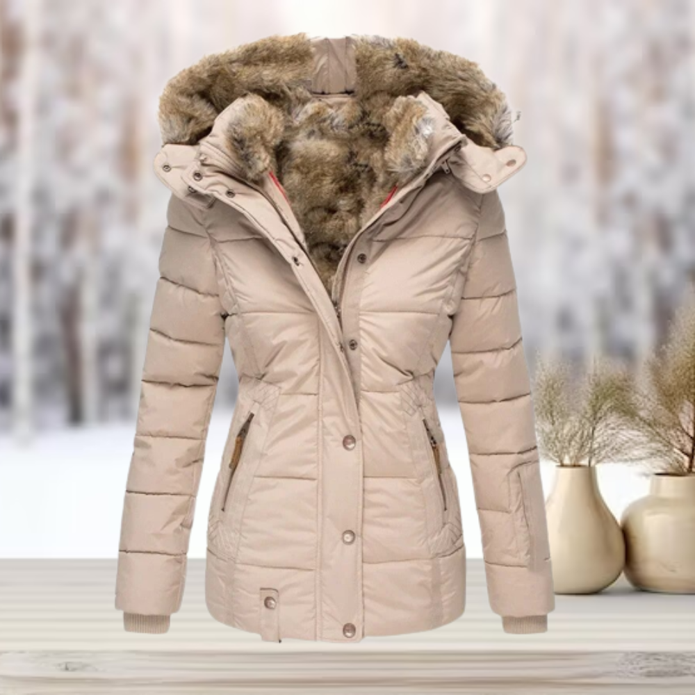 Women's Fur-Lined Puffer Jacket - Warm Winter Coat with Stylish Hooded Outerwear for Cold Weather