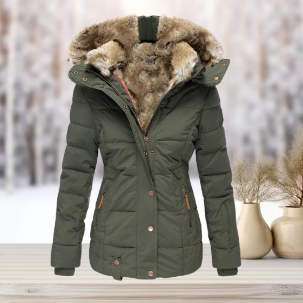 Women's Fur-Lined Puffer Jacket - Warm Winter Coat with Stylish Hooded Outerwear for Cold Weather