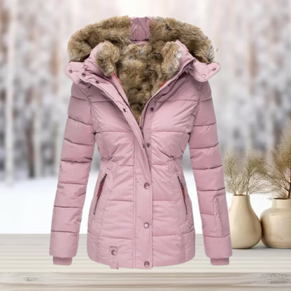 Women's Fur-Lined Puffer Jacket - Warm Winter Coat with Stylish Hooded Outerwear for Cold Weather