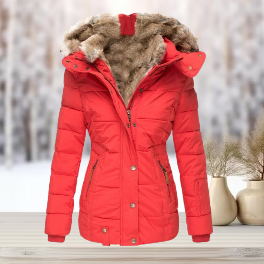 Women's Fur-Lined Puffer Jacket - Warm Winter Coat with Stylish Hooded Outerwear for Cold Weather