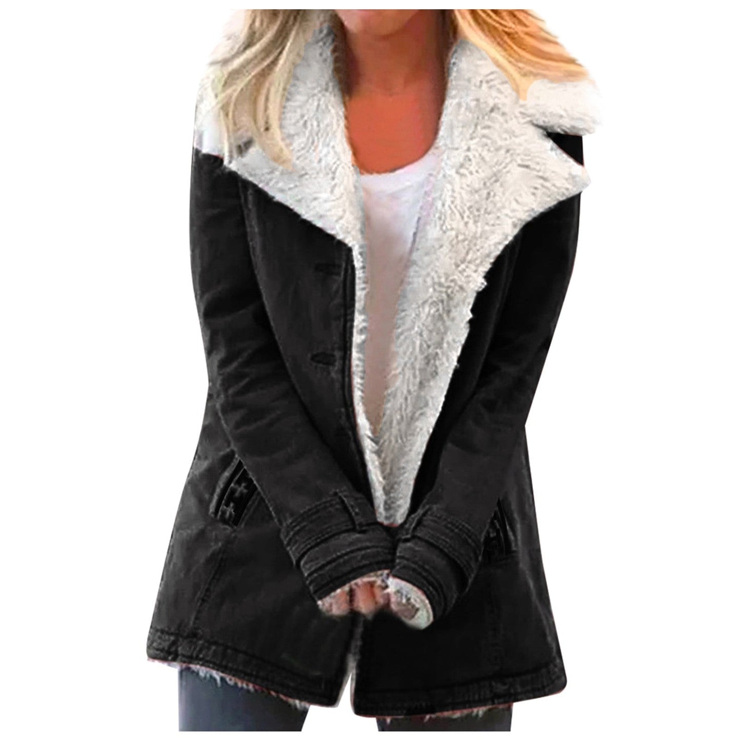 Women's Winter Jacket with Lapel Collar & Long Sleeves - Stylish and Cozy Outerwear for Cold Weather